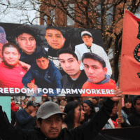 A march in support of farmworkers detained by ICE in Burlington, Vermont, April 2025. (Photo: Migrant Justice)